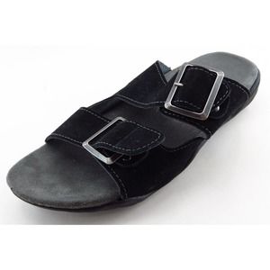 JSport Slides Black Leather Women Shoes Size 6‎ Medium